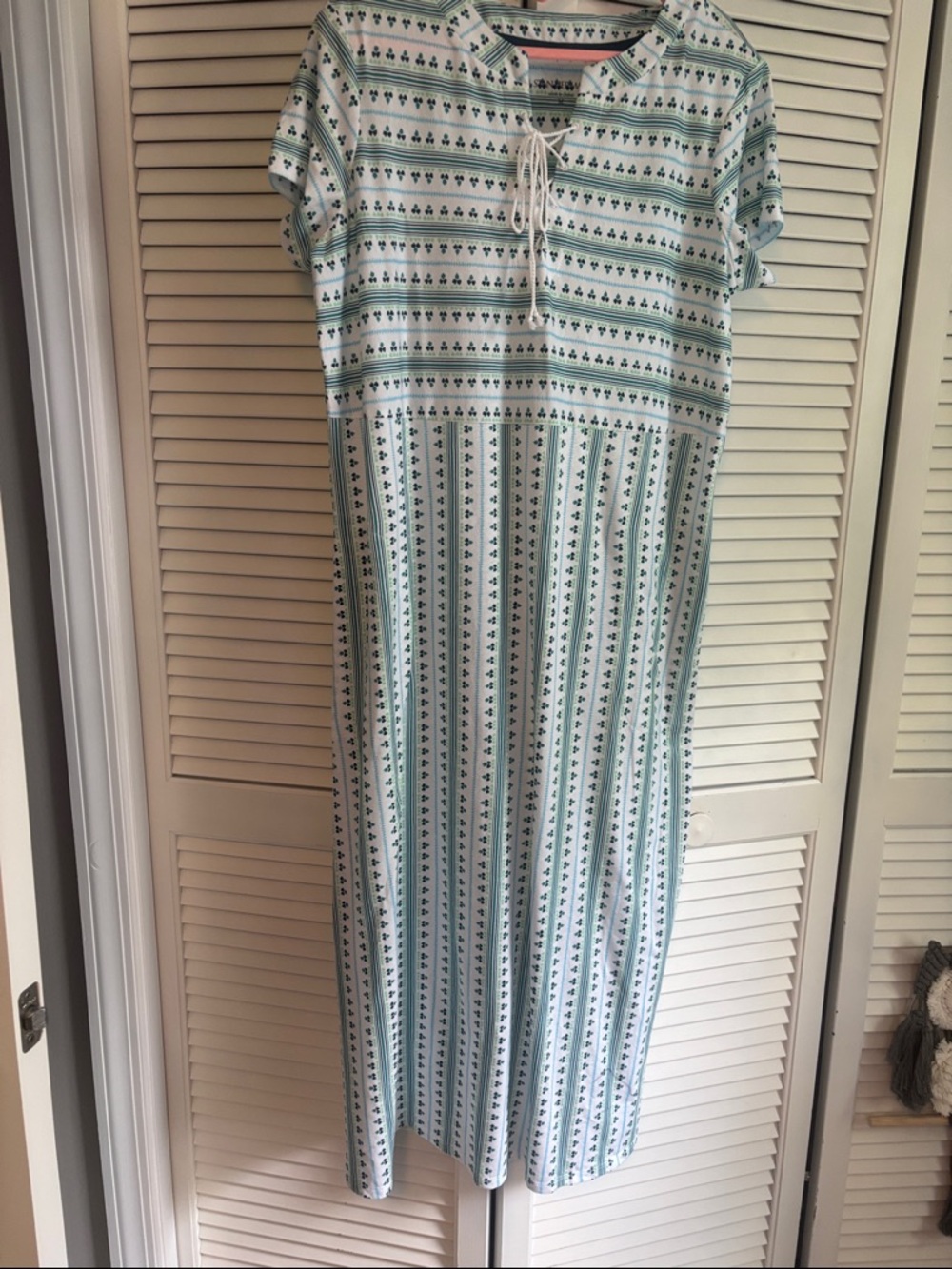 Striped Tie-Neck Maxi Dress in White and Mint, with slits, , medium